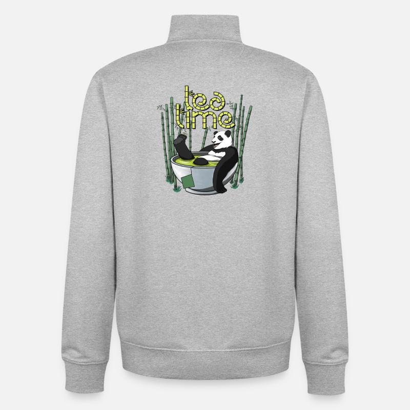 Tea Time - Der Tee-Moment des Pandas - Unisex Organic Zip Sweatshirt von Stanley/Stella - Grau meliert