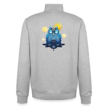 Blue Ink Spirits - Guardian Owl and Black Kitten - Unisex Organic Zip Sweatshirt by Stanley/Stella - heather grey - Back - AI Model Male 185 light (185cm)