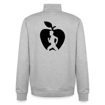 Runner de fruits sain découpé dans la pomme - Sweat zippé unisexe en coton bio Stanley/Stella - gris chiné - Dos - AI Model Male 185 light (185cm)
