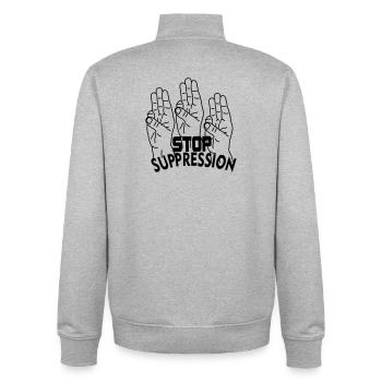 Unterdrückung von Handgesten stoppen - Unisex Organic Zip Sweatshirt von Stanley/Stella - Grau meliert - Hinten - AI Model Male 185 light (185cm)