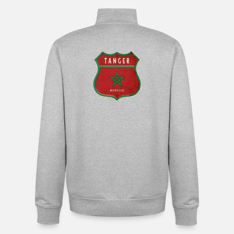 Tanger Maroc Armoiries Drapeaux Design - Sweat zippé unisexe en coton bio Stanley/Stella - gris chiné