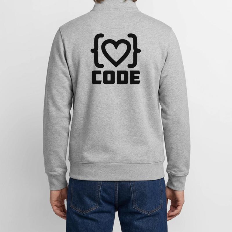 Logo de code de programmeur cardiaque avec texte CODE Sweat zippé unisexe en coton bio Stanley/Stella