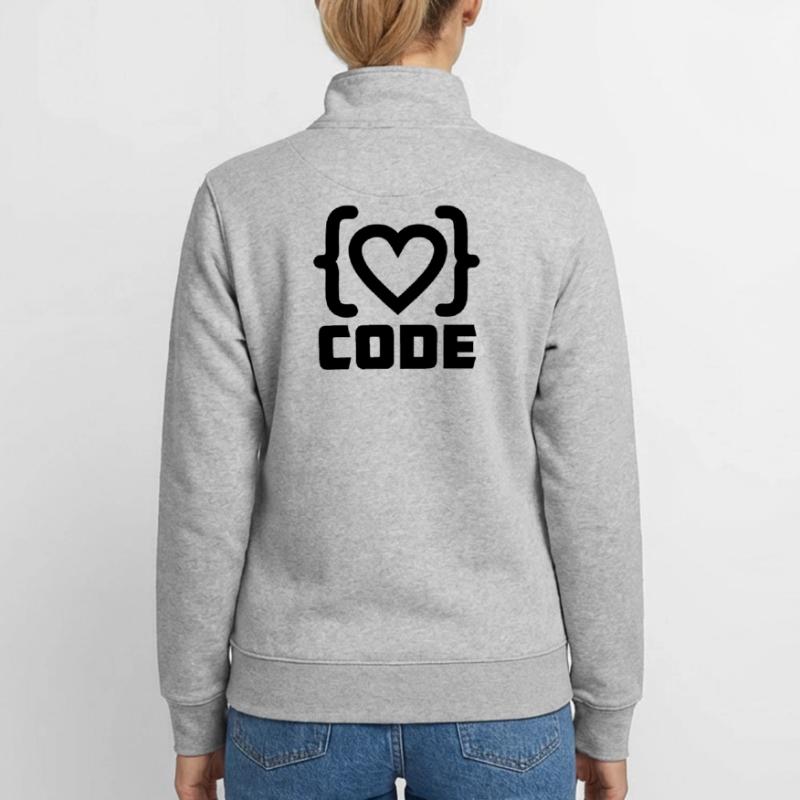Logo de code de programmeur cardiaque avec texte CODE Sweat zippé unisexe en coton bio Stanley/Stella
