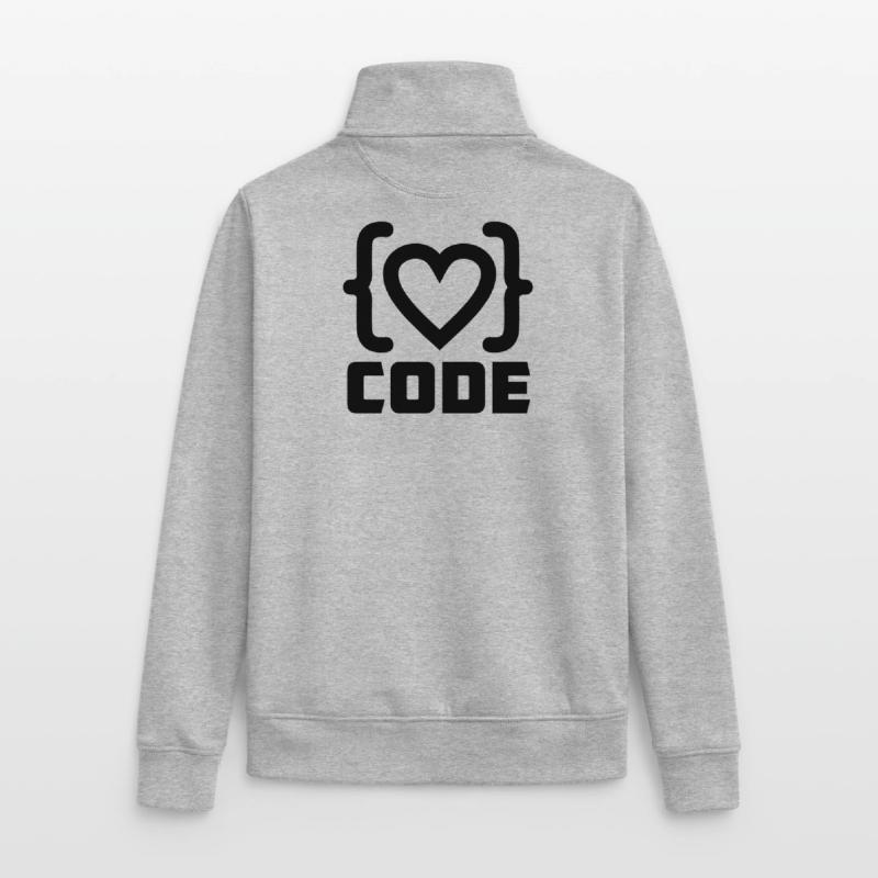Logo de code de programmeur cardiaque avec texte CODE Sweat zippé unisexe en coton bio Stanley/Stella
