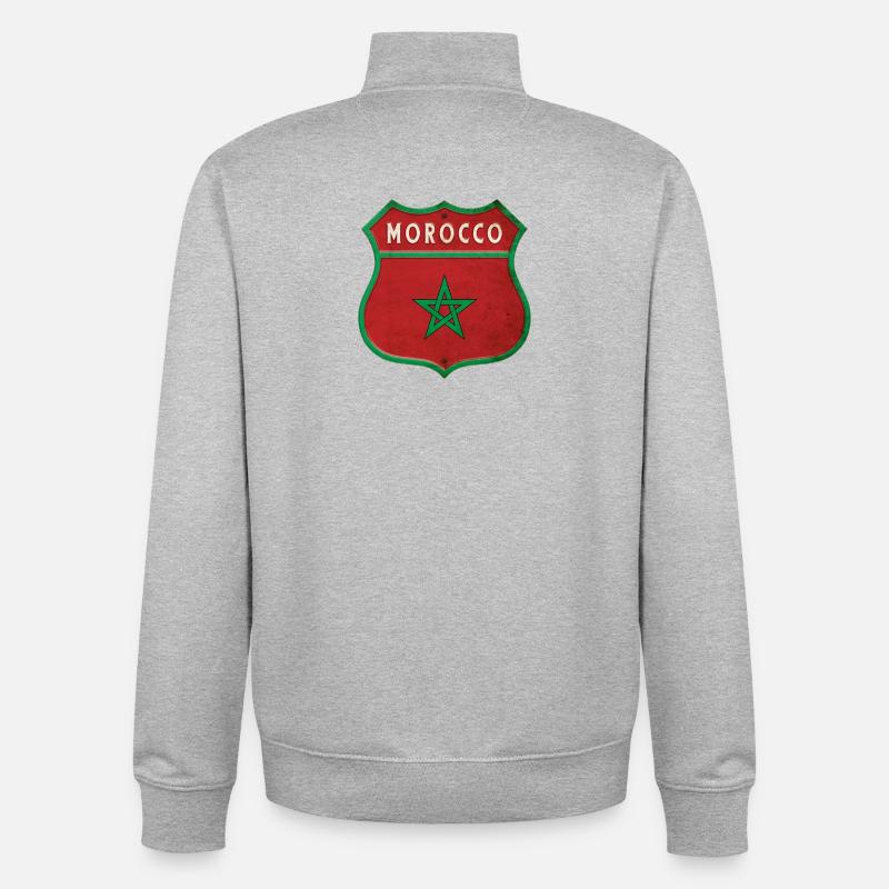 Maroc Armoiries Drapeaux Design - Sweat zippé unisexe en coton bio Stanley/Stella - gris chiné