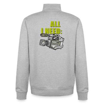 ALL I NEED is alte Videokamera - Unisex Organic Zip Sweatshirt von Stanley/Stella - Grau meliert - Hinten - AI Model Male 185 light (185cm)