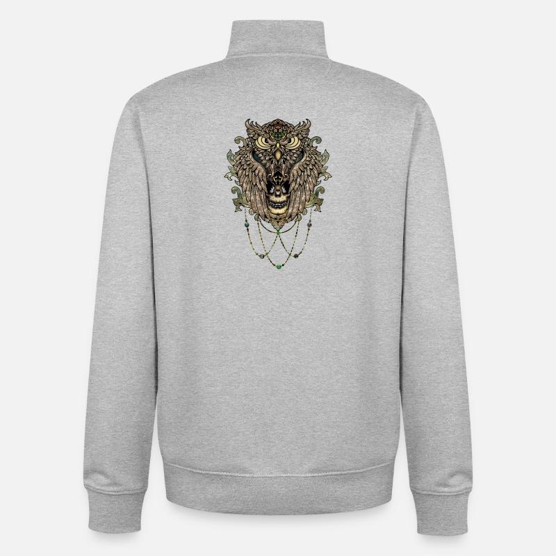 Hibou élégant avec crâne - Sweat zippé unisexe en coton bio Stanley/Stella - gris chiné