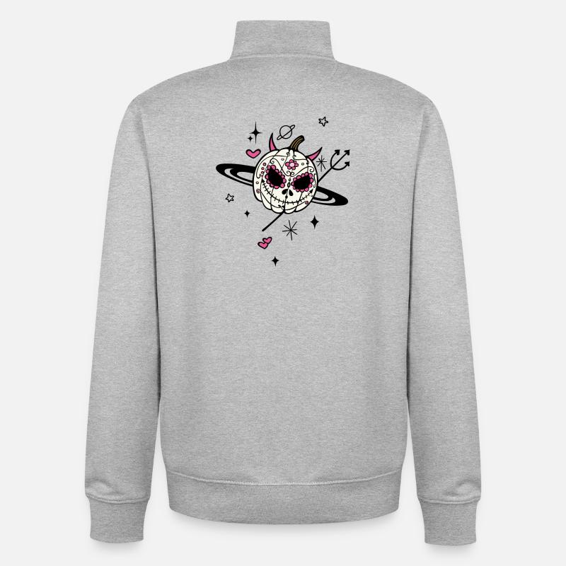 Pumpkin Devil Univers d’Halloween - Sweat zippé unisexe en coton bio Stanley/Stella - gris chiné