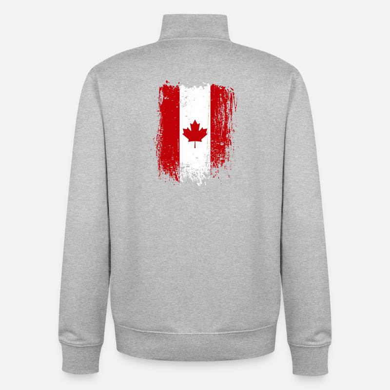 Grunge Canada Drapeau Érable Art - Sweat zippé unisexe en coton bio Stanley/Stella - gris chiné