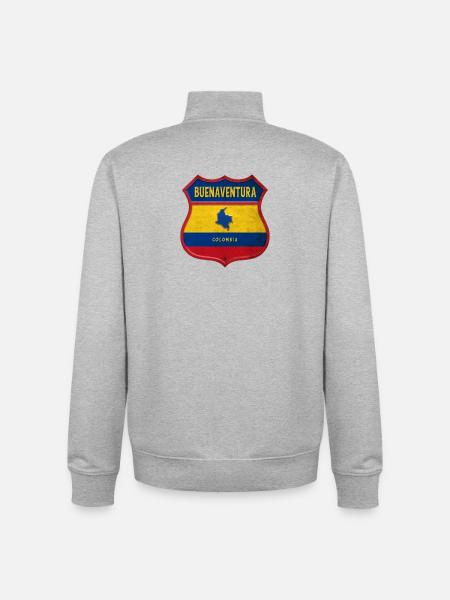 Écusson Buenaventura Colombia - Sweat zippé unisexe en coton bio Stanley/Stella - gris chiné