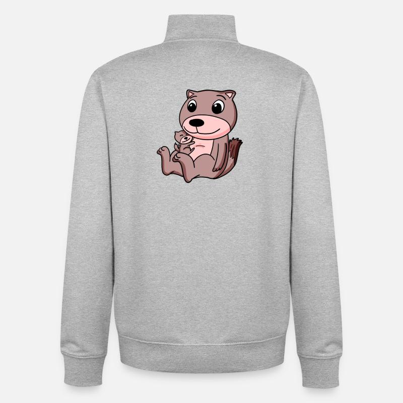 Wiesel mit Baby Wiesel - Unisex Organic Zip Sweatshirt von Stanley/Stella - Grau meliert