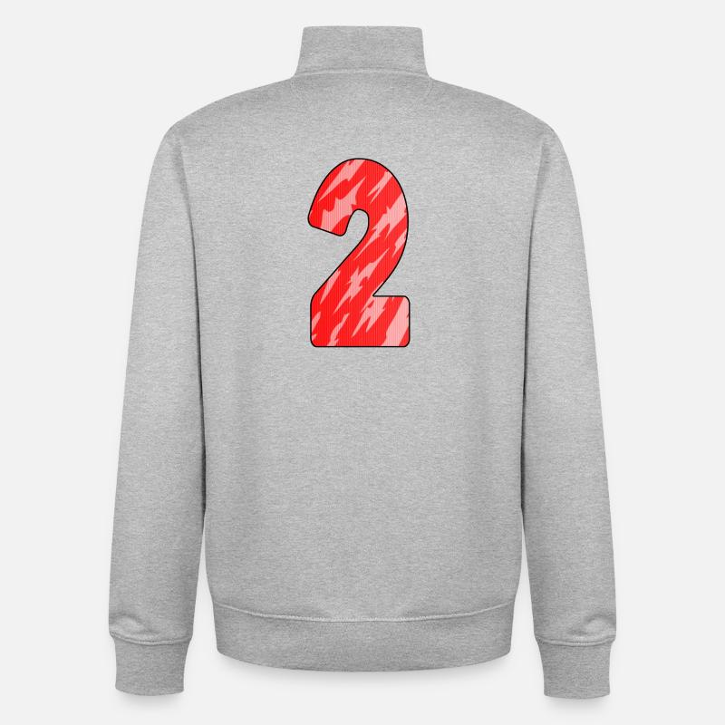 Number 2 Red Pattern - Unisex Organic Zip Sweatshirt by Stanley/Stella - heather grey