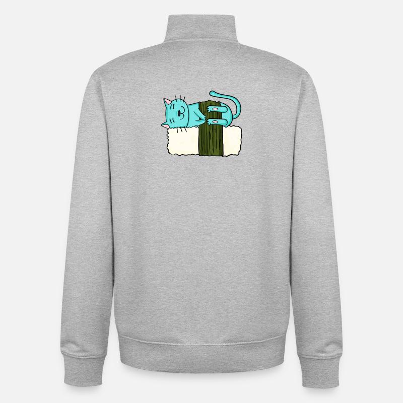 Sushi Chat - Sweat zippé unisexe en coton bio Stanley/Stella - gris chiné