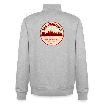 Insigne vintage du paysage urbain de San Francisco - Sweat zippé unisexe en coton bio Stanley/Stella - gris chiné - Dos - AI Model Male 185 light (185cm)