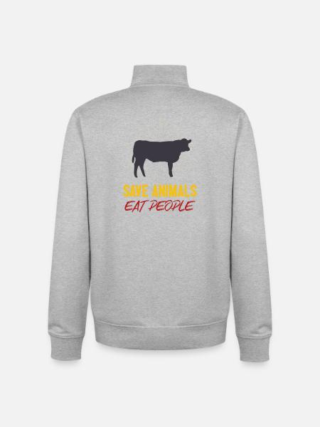 Save Animals Eat People - Unisex Organic Zip Sweatshirt by Stanley/Stella - heather grey