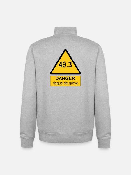 49.3 danger - Sweat zippé unisexe en coton bio Stanley/Stella - gris chiné
