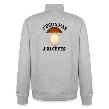 cèpes, champignon, ramasser des champignon - Sweat zippé unisexe en coton bio Stanley/Stella - gris chiné - Dos - AI Model Male 185 light (185cm)