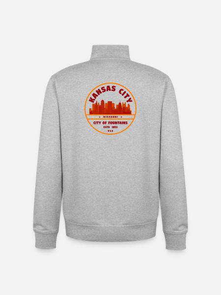 KC City of Fountains Silhouette - Unisex Organic Zip Sweatshirt by Stanley/Stella - heather grey