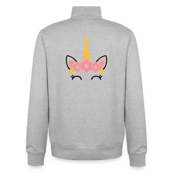 Reine des fleurs : la majestueuse licorne - Sweat zippé unisexe en coton bio Stanley/Stella - gris chiné - Dos - AI Model Male 185 light (185cm)