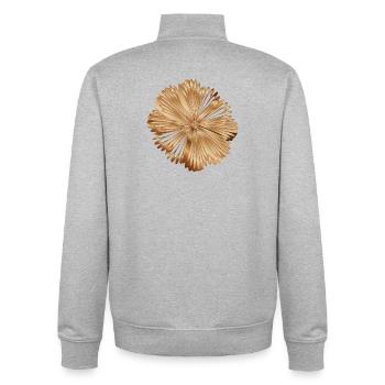 Fleur de courtepointe aux couleurs chaudes du bois - Sweat zippé unisexe en coton bio Stanley/Stella - gris chiné - Dos - AI Model Male 185 light (185cm)