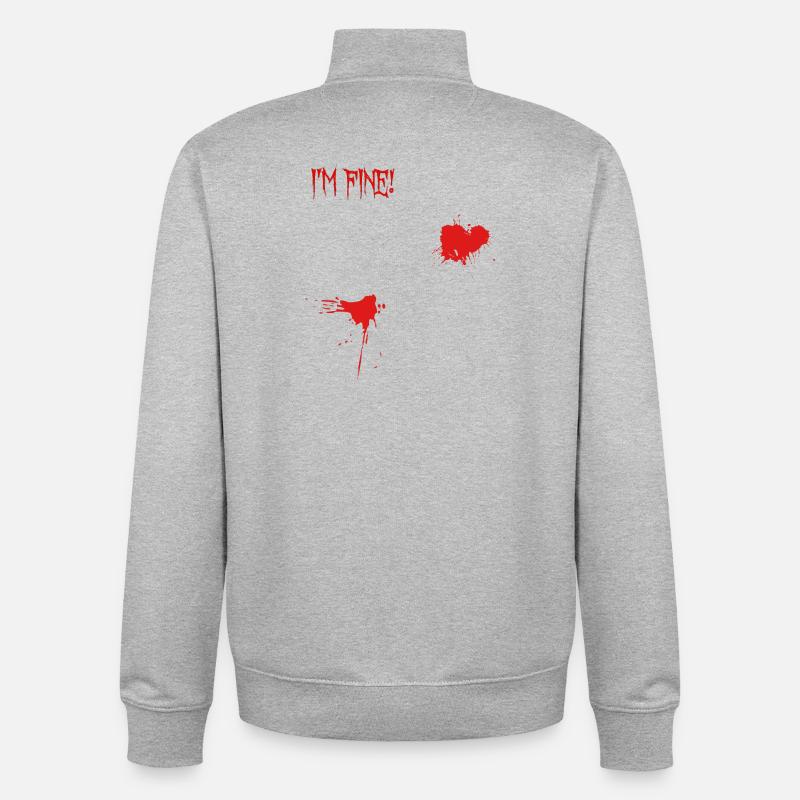 Je vais bien, éclaboussures de sang - Sweat zippé unisexe en coton bio Stanley/Stella - gris chiné