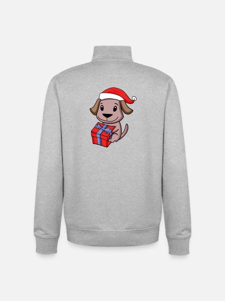 Christmas Dog Baby with Gift - Unisex Organic Zip Sweatshirt by Stanley/Stella - heather grey