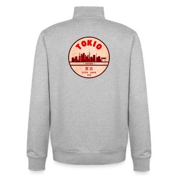Insigne vintage Tokyo Skyline - Sweat zippé unisexe en coton bio Stanley/Stella - gris chiné - Dos - AI Model Male 185 light (185cm)