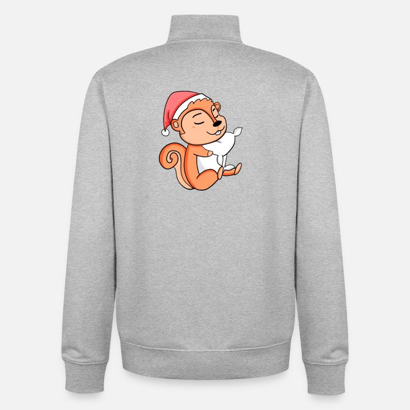 Écureuil Noël Sommeil Sommeil Fatigué - Sweat zippé unisexe en coton bio Stanley/Stella - gris chiné