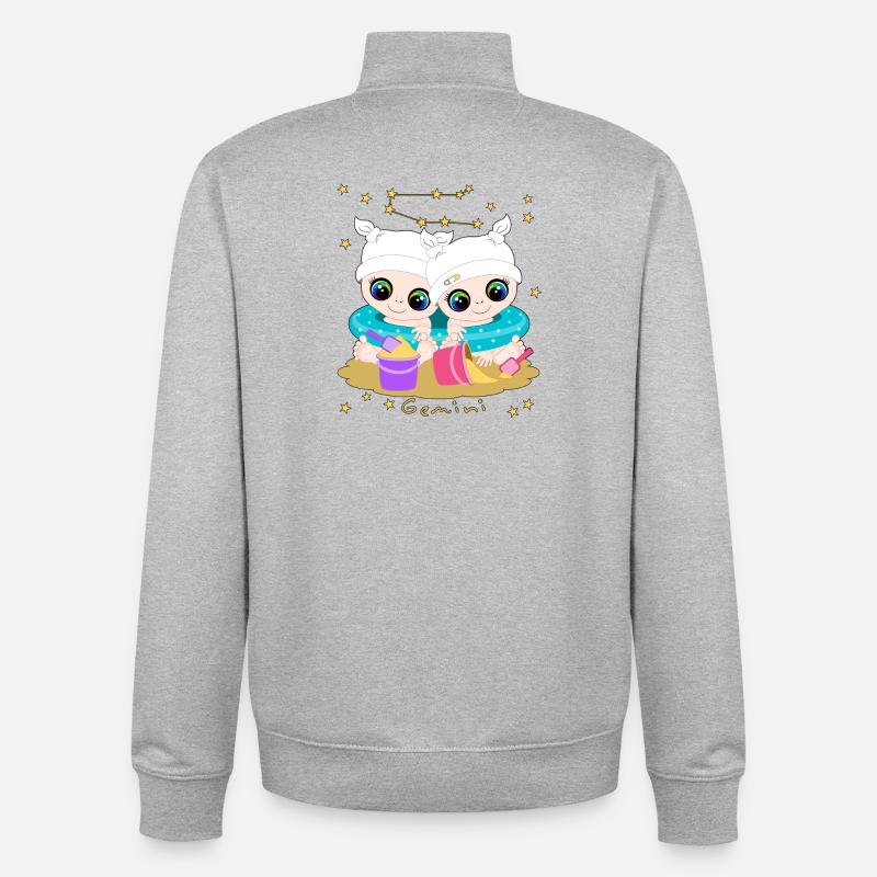 sternzeichen_gemini - Sweat zippé unisexe en coton bio Stanley/Stella - gris chiné