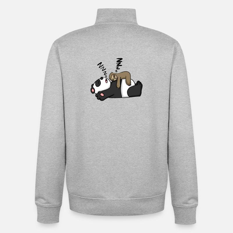 Sloth and panda - Unisex Organic Zip Sweatshirt by Stanley/Stella - heather grey