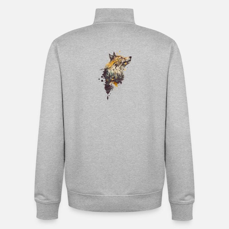 Wolf Design avec une forêt incluse - Sweat zippé unisexe en coton bio Stanley/Stella - gris chiné