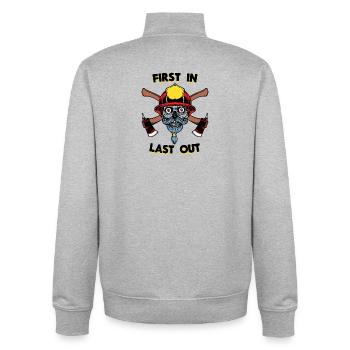 Feuerwehrmann Statement Feuerwehr Brandschutz - Unisex Organic Zip Sweatshirt von Stanley/Stella - Grau meliert - Hinten - AI Model Male 185 light (185cm)