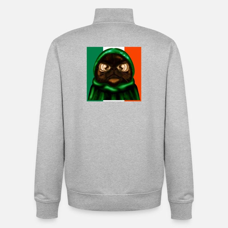 DRAPEAU IRLANDAIS - IRLANDE - CHAT MIGNON - Sweat zippé unisexe en coton bio Stanley/Stella - gris chiné