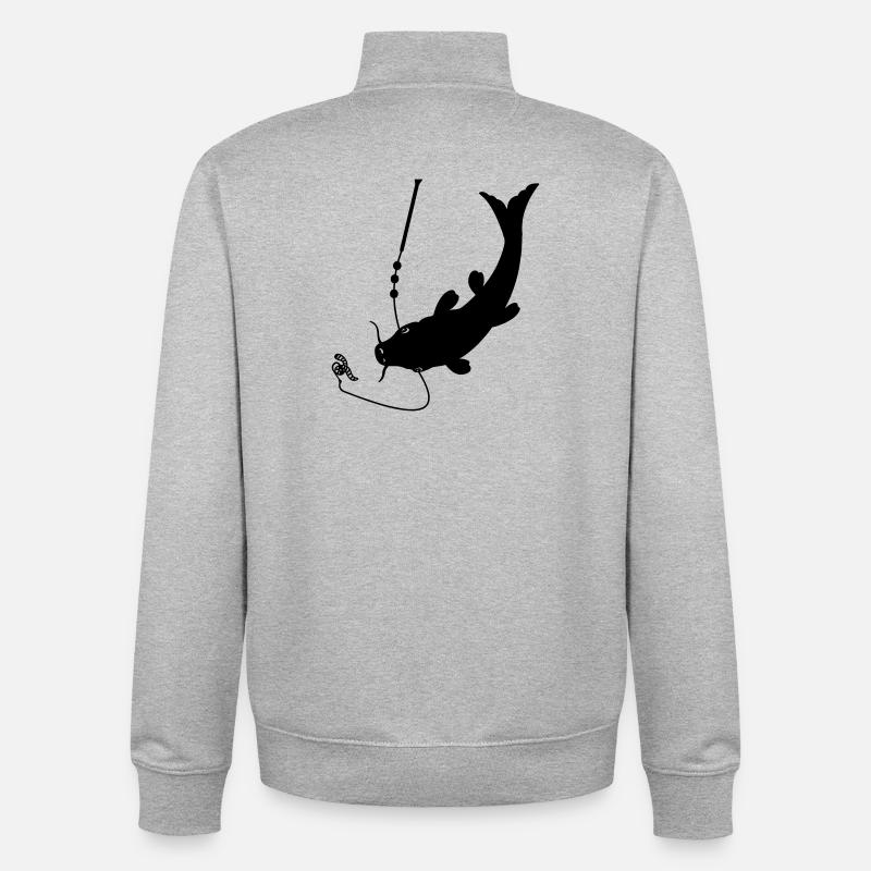 Fish at bait on hook logo - Unisex Organic Zip Sweatshirt by Stanley/Stella - heather grey