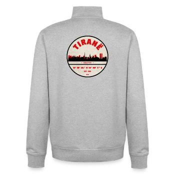 Tirana Skyline Vintage Rubber Stamp - Unisex Organic Zip Sweatshirt by Stanley/Stella - heather grey - Back - AI Model Male 185 light (185cm)