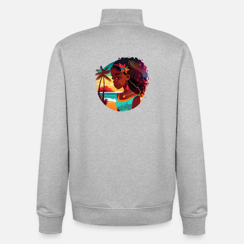 Beauté tropicale avec coucher de soleil - Sweat zippé unisexe en coton bio Stanley/Stella - gris chiné