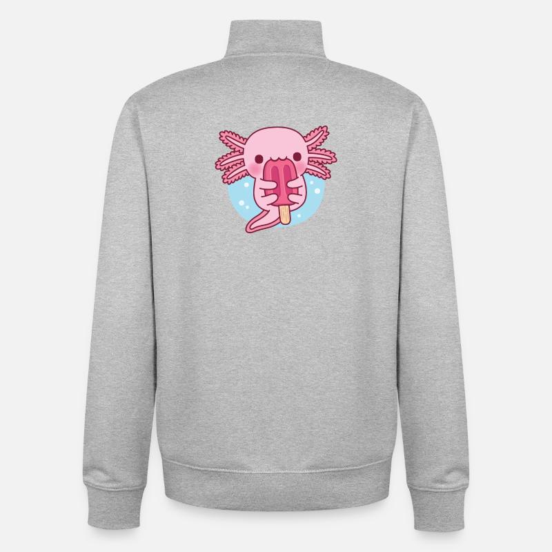 Mignon Axolotl mangeant de la glace - Sweat zippé unisexe en coton bio Stanley/Stella - gris chiné