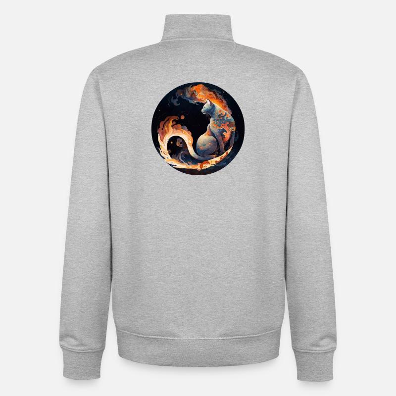 Fiery cat magic in constellation design - Unisex Organic Zip Sweatshirt by Stanley/Stella - heather grey