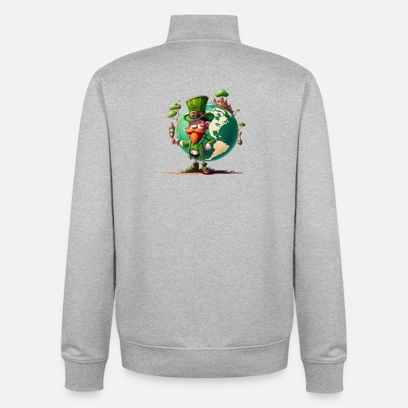 Leprechaun du Bonheur du Monde - Sweat zippé unisexe en coton bio Stanley/Stella - gris chiné
