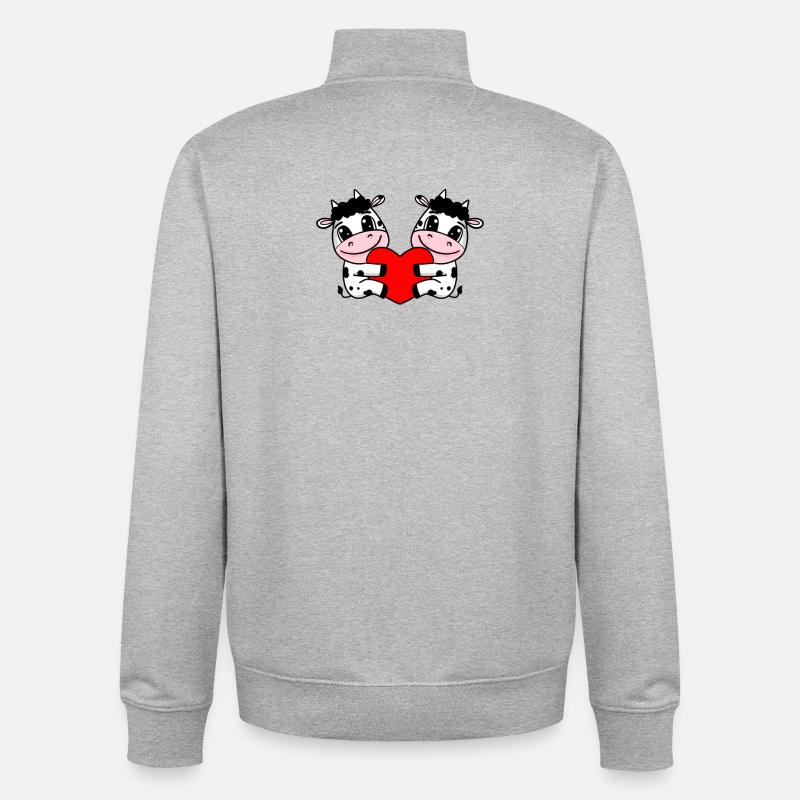 Cœur de vache aime les vaches - Sweat zippé unisexe en coton bio Stanley/Stella - gris chiné