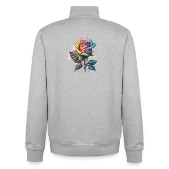 Tropical Watercolor Rose, colorful flower - Unisex Organic Zip Sweatshirt by Stanley/Stella - heather grey - Back - AI Model Male 185 light (185cm)