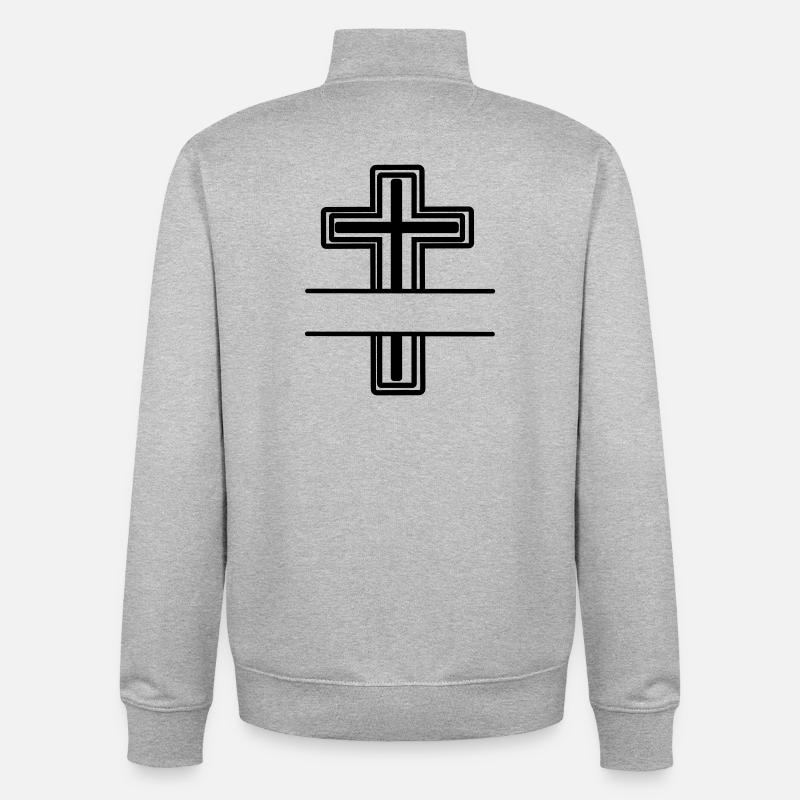 Croix monogramme - Sweat zippé unisexe en coton bio Stanley/Stella - gris chiné