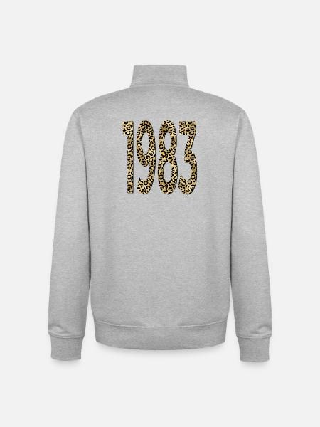 Number 1983 - Leopard Print - Birthday - Unisex Organic Zip Sweatshirt by Stanley/Stella - heather grey