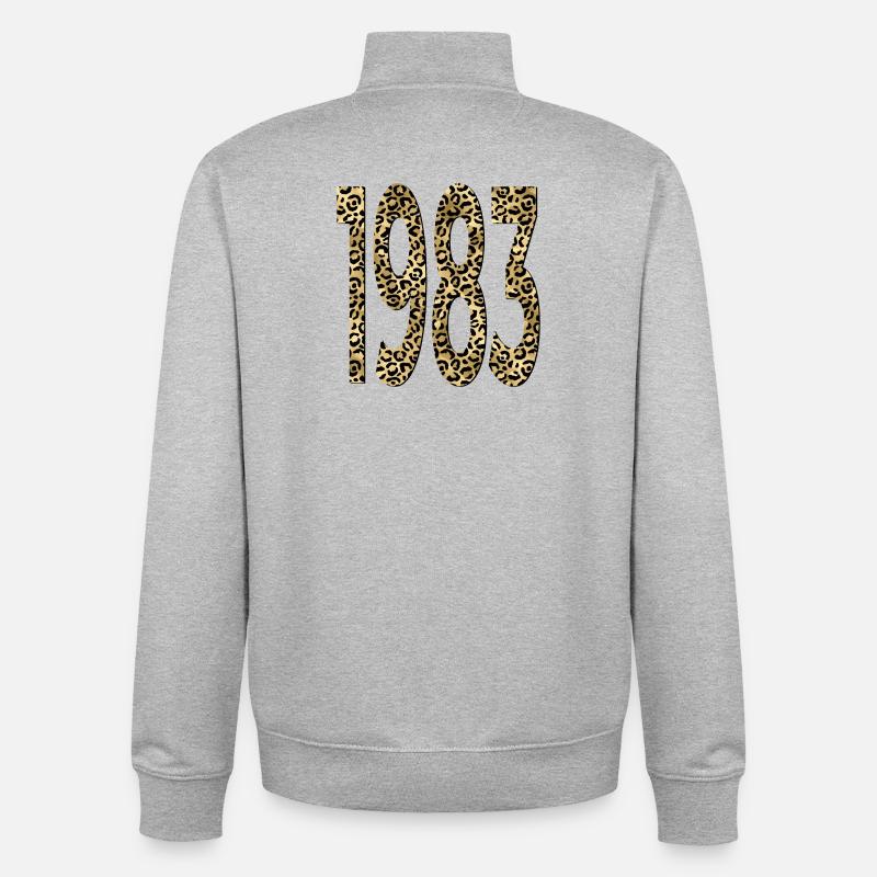Numéro 1983 - Imprimé Léopard - Anniversaire - Sweat zippé unisexe en coton bio Stanley/Stella - gris chiné