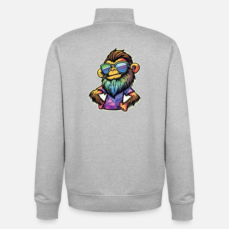 Singe Funky - Sweat zippé unisexe en coton bio Stanley/Stella - gris chiné