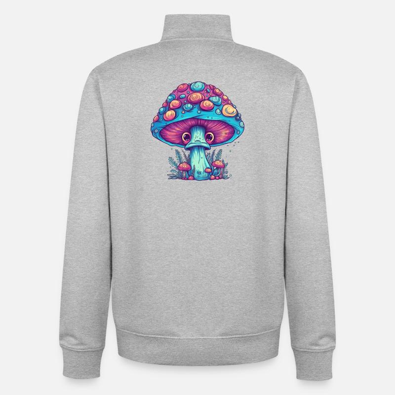 Champignon Psychédélique - Champignon Magique - Sweat zippé unisexe en coton bio Stanley/Stella - gris chiné