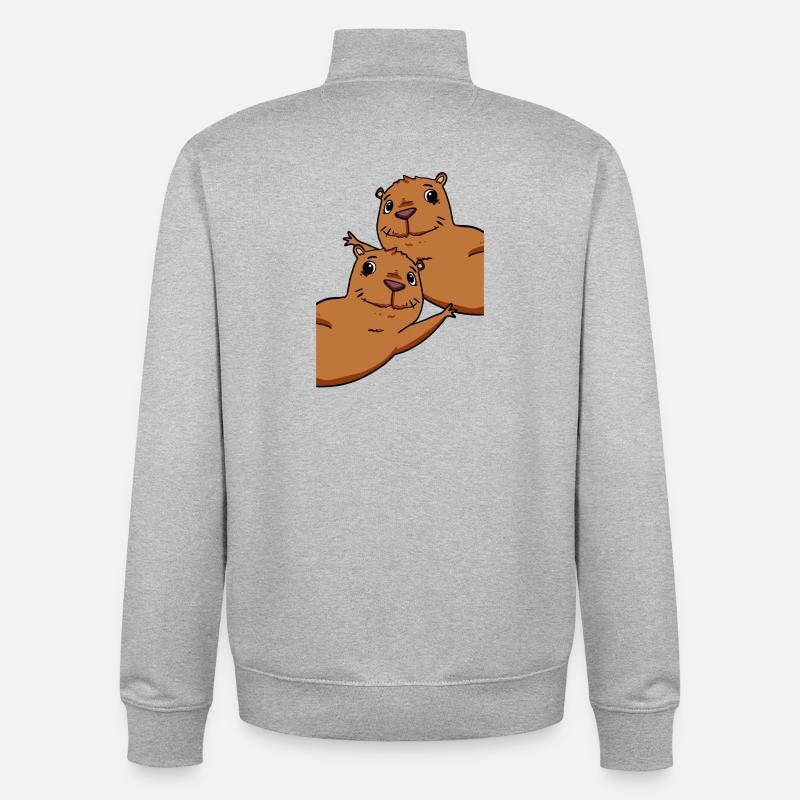 Capybara Wasserschwein - Sweat zippé unisexe en coton bio Stanley/Stella - gris chiné
