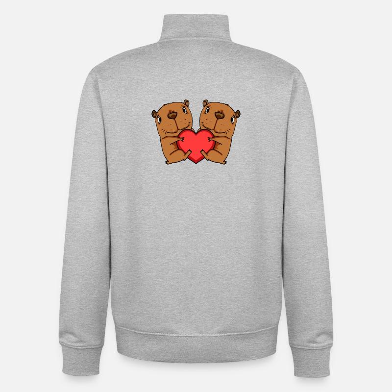 Motif de cœur Capybara capybara - Sweat zippé unisexe en coton bio Stanley/Stella - gris chiné