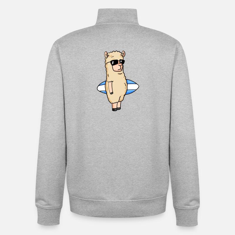 Surfboard Alpaca Surfing - Unisex Organic Zip Sweatshirt by Stanley/Stella - heather grey