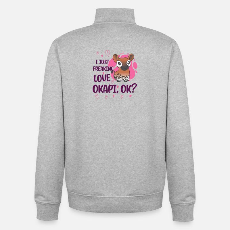 J'adore l'okapi - Sweat zippé unisexe en coton bio Stanley/Stella - gris chiné